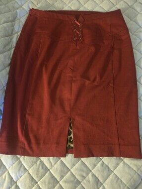 Express High-Waist Lace-Up Red Pencil Skirt